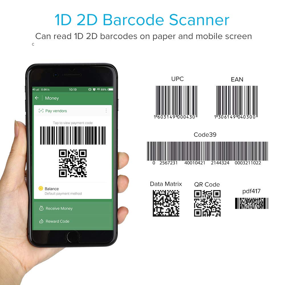 Portable Ring 1D 2D QR Barcode Scanner,Wearable Wireless Finger Mini