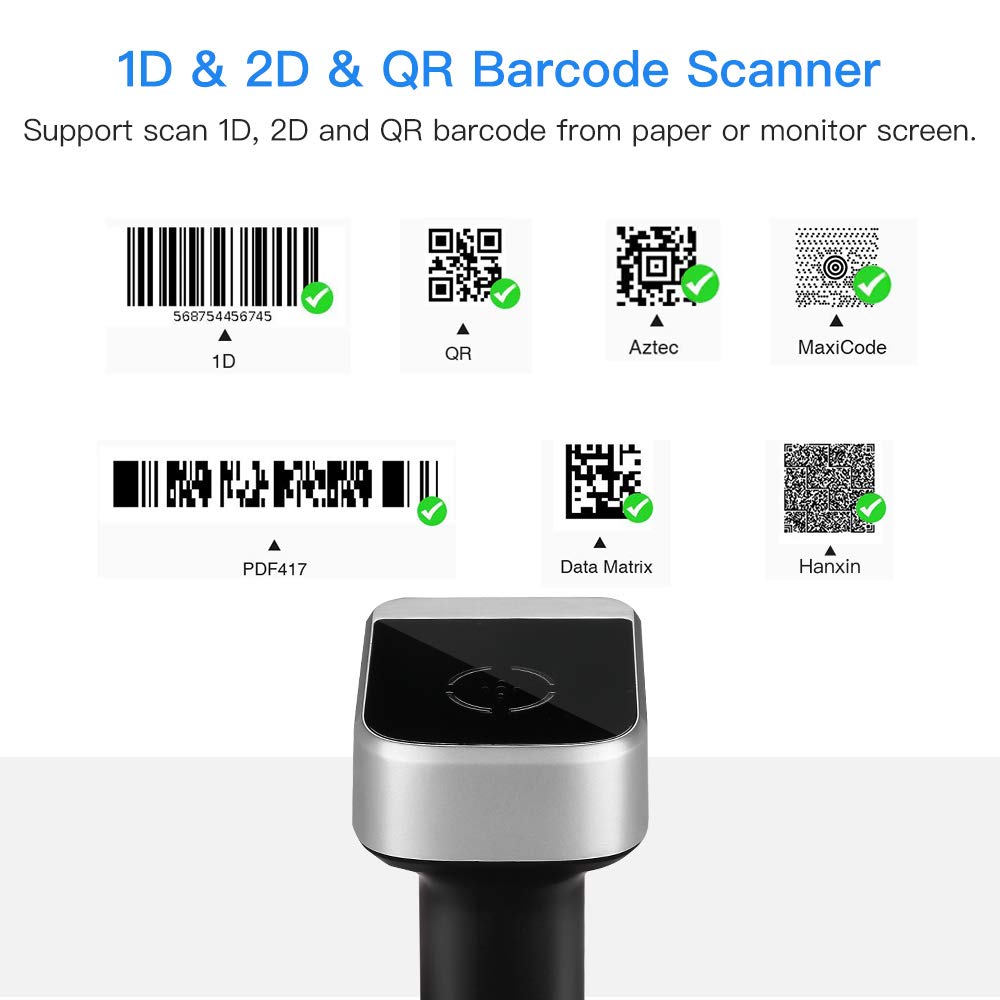 Eyoyo 1D 2D QR Wireless Barcode Scanner, Compatible with Bluetooth