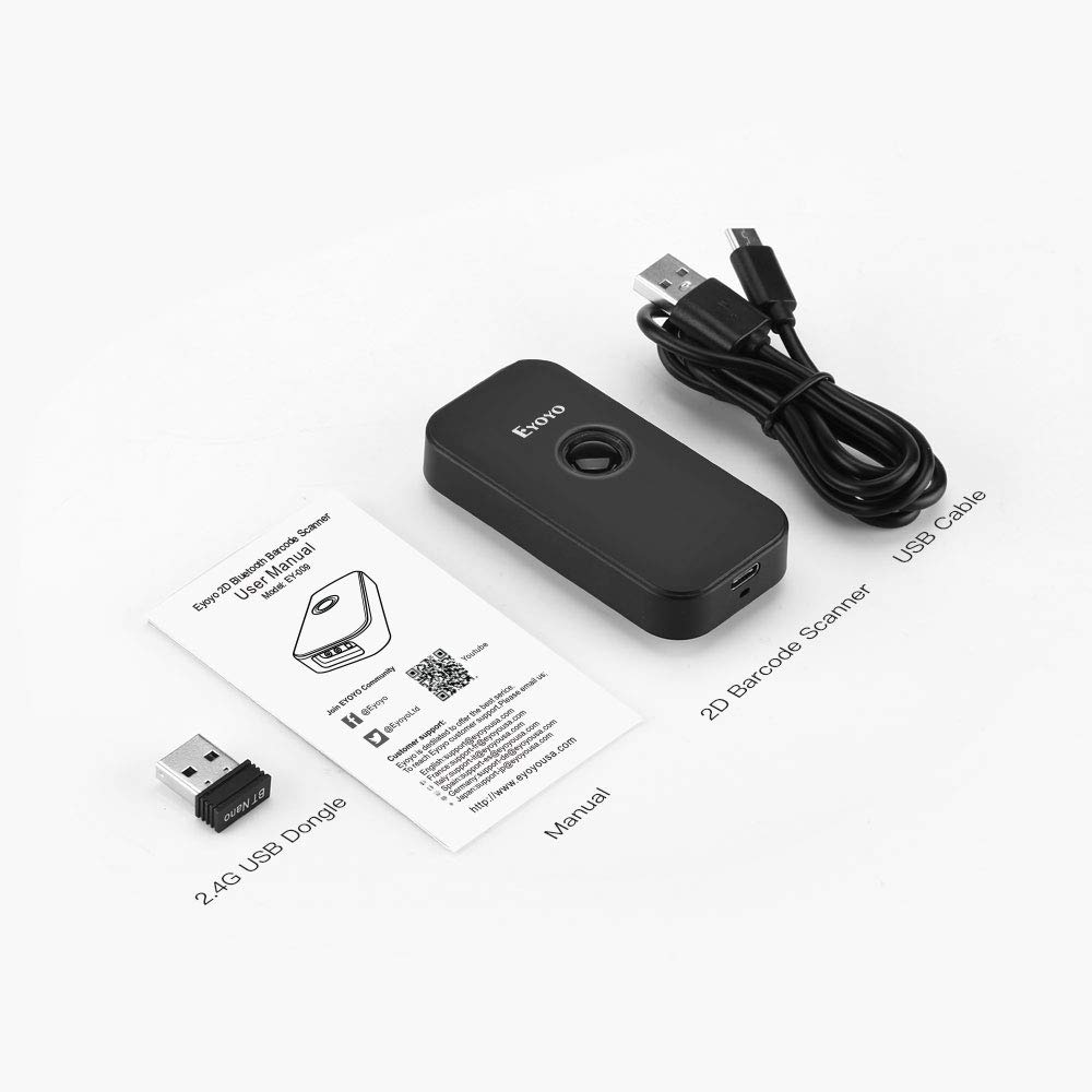 Eyoyo Mini Bluetooth 2D Barcode Scanner, 3-in-1 USB Wired/2.4G Wireless
